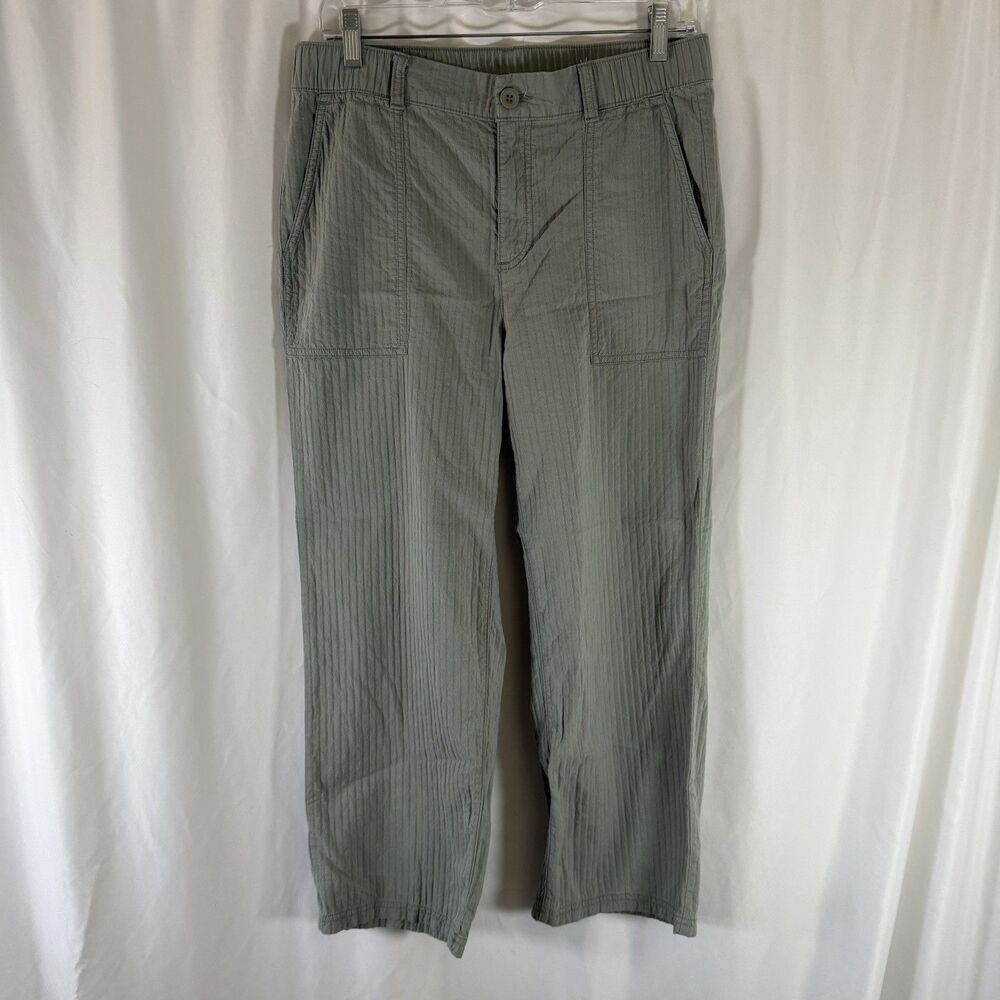 Eddie Bauer Pants Women's 6 Green Striped Straight Leg Elastic Waist Band